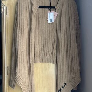 Miu Miu Camel Ribbed Women's Cashmere Sweater